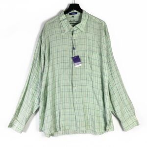 Alan Flusser Mens XXL Green Plaid Linen Shirt NWT Long Sleeve Casual Button Down